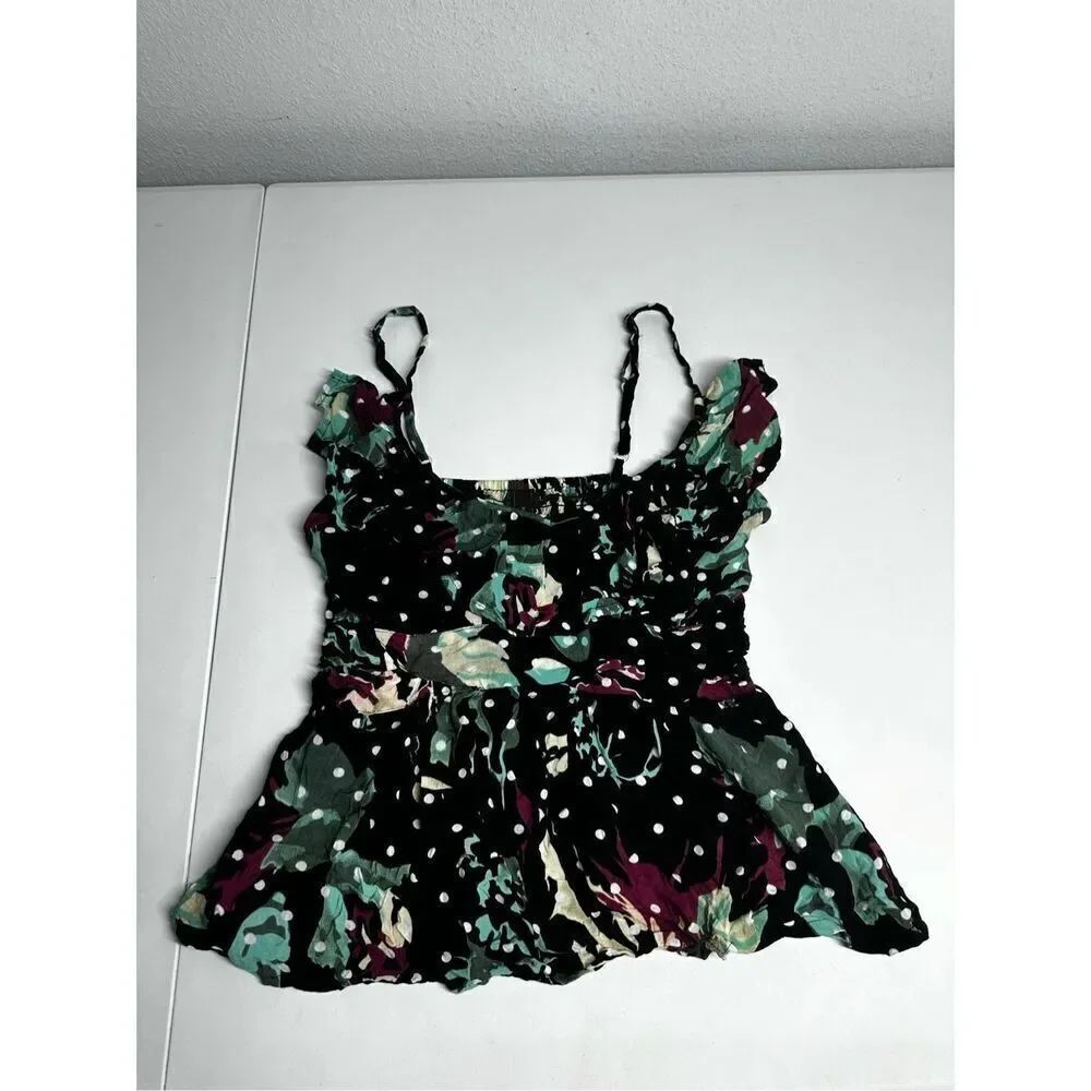 Valiiya Women's Floral Sleeveless Blouse Top Sz L Black Floral Print See Notes